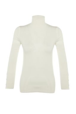 Ekru Merserize Gorunumlu Crop Premium Iplik / Ozel Iplik Basic Triko Kazak TWOAW23KZ01514