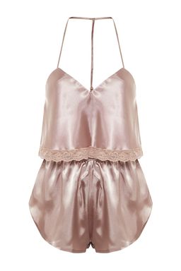 Trendyolmilla Siyah Dantelli Ip Ask?l? Crop Saten Sortlu Dokuma Pijama Tak?m? THMSS22PT0264 фото 14