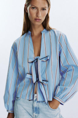 STRIPED POPLIN SHIRT WITH TIES - Zara фото 2