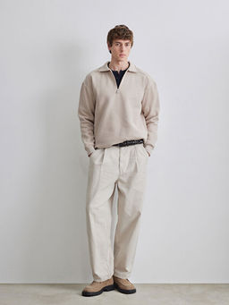 Fermuarl? Polo Yaka Erkek Dokulu Sweatshirt