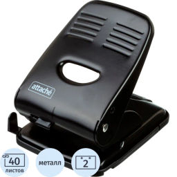 Дырокол Attache до 40 листов, с линейкой, цвет черный  фото 2