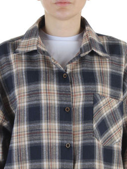 C506 BLUE/BEIGE Рубашка женская оверсайз (95% хлопок, 5% спандекс)