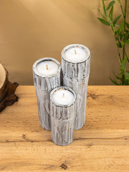 Свеча в бамбуке тройная, 15×13×30 см, 100 мл, серая