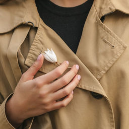 Брошь «Цветок» лилия, белая в золоте