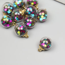 Цена за 10 шт. Подвеска декоративная для творчества стекло «Шар - квадратики», d=1.6 см, 2.1×1.6 см