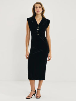 Бархатное платье с драпировкой и пуговицами / Zarina