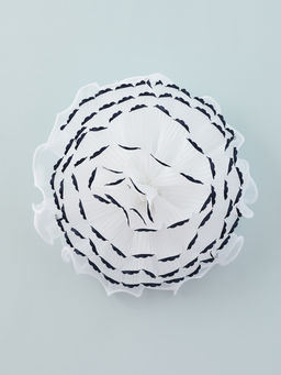 Цена за 6 шт. Бант для волос на резинке «Школьница», жатка края контраст, 16 см, сине-белый