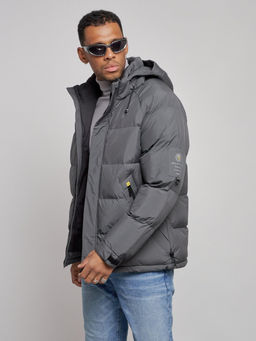 Куртка спортивная болоньевая мужская зимняя с капюшоном серого цвета 3111Sr - Wonderrman фото 8