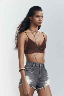 HIGH-WAIST CURVED DENIM SHORTS - Zara фото 10