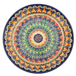 Ляган узбекский Риштанская керамика "Узоры" для плова, 31 см, синий