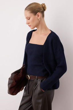 Lacivert Yumusak Dokulu 2li Triko Bluz-H?rka Tak?m TWOAW26HI00220