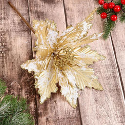 Цена за 2 шт. Декор «Зимний цветок», кракле, 26×19 см, бело-золотой