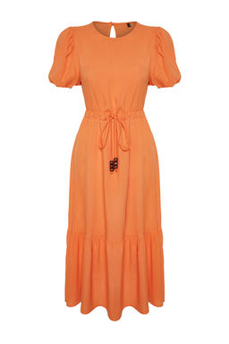 Kiremit Buzgu Detayl? Volanl? Maxi Dokuma Elbise TWOSS24EL00435 - Trendyolmilla фото 7