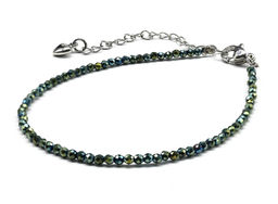 Браслет из циркона шарик граненый 2мм цвет зеленый хамелеон, 19см