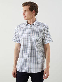 Regular Fit K?sa Kollu Ekose Poplin Erkek G?mlek