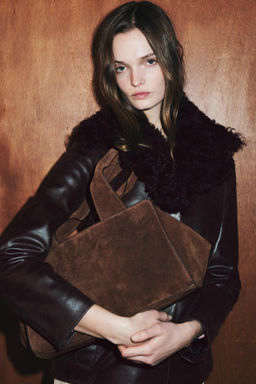 LEATHER SPLIT SUEDE DOUBLE HANDLE BAG - Zara фото 2
