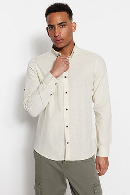 Ta_ D__meli Yaka Apoletli Slim Fit Uzun Kollu %100 Pamuklu Keten G_r_n_ml_ G_mlek TMNSS20GO0189 - Trendyolmilla фото 2