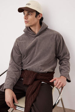 Antrasit Yeni Oversize/Genis Kesim Yumusak Fitilli Kadife Sweatshirt TMNAW26SW00001