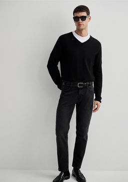 V Yaka Siyah Kazak - Mavi фото 2