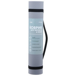 Коврик для фитнеса и йоги ONLYTOP, нескользящий, 183×61×0.6 см, цвет серый/чёрный
