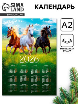 Цена за 20 шт. Календарь 2026 настенный «Тройка лошадей», А2