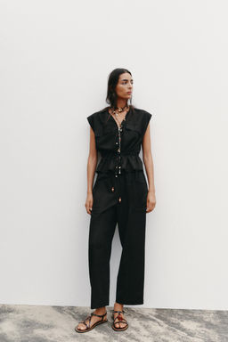 SAFARI TOP WITH BELT IN A LINEN BLEND