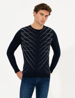 Темно-синий облегающий трикотажный свитер с круглым вырезом - Cacharel фото 10