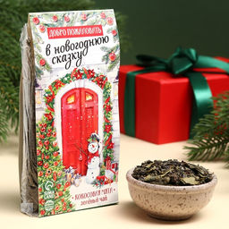 Чай зелёный Добро пожаловать, вкус: мята и кокосовая стружка, 50 г.