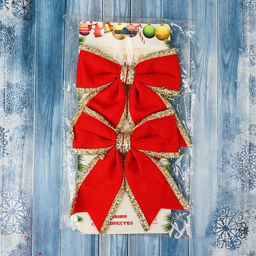 Цена за 2 шт. Ёлочные игрушки 2 шт. «Зимнее волшебство. Бант классический» пластик, 14×14 см, красный