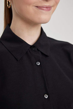 Туника из поплина с длинными рукавами и рубашечным воротником стандартного кроя - Defacto фото 4