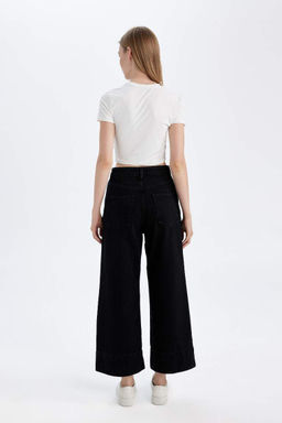 Короткие укороченные джинсовые брюки с высокой талией и широкими штанинами - Defacto фото 8