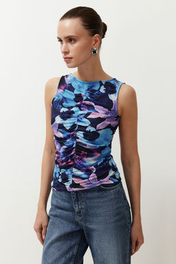 Siyah Soyut Desenli Buzgu/Drape Detayl? Regular/Normal Kal?p Kay?k Yaka Bluz TWOSS24BZ00544 - Trendyolmilla фото 10