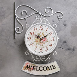 Часы настенные двусторонние, на подвесе WELCOME, d=23 см, 47×31 см, 2хАА, белые