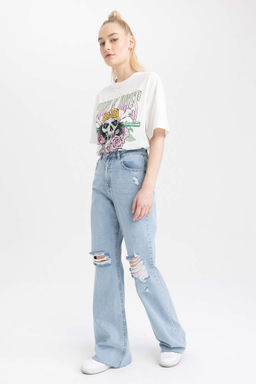 Длинные джинсовые брюки с широкими штанинами и рваными деталями в стиле 90-х годов - Defacto фото 3