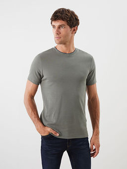 Bisiklet Yaka K?sa Kollu Penye Erkek Dokulu Ti??rt