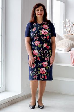 Платье женское из милано Агнесса синие розы - Амадэль фото 3
