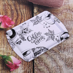 Цена за 3 шт. Поднос жестяной "Coffee time" 20*14см, белый