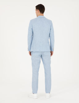 A__k Mavi Ex. Slim Fit %100 Keten Tak_m Elbise