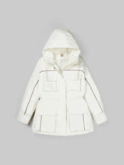 Парка демисезонная с контрастным кантом "Молоко" женская