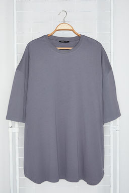Buyuk Beden Antrasit Oversize/Genis Kesim %100 Pamuklu T-Shirt TMNSS23TS00139