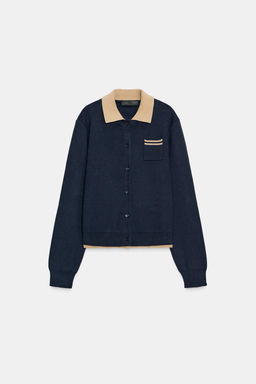 CONTRAST DOUBLE-LAYER KNIT POLO JACKET - Zara фото 3