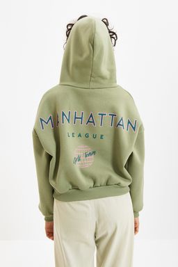 Mint S?rt Bask? Detayl? Kapusonlu Kal?n Ici Polarl? Orme Sweatshirt TWOAW22SW0711