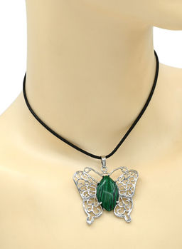 Подвеска Бабочка 45*40мм с малахитом искусственным в металле