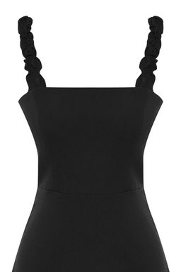 Siyah A Kesim Kare Yaka Ask? Detayl? Mini Dokuma Elbise TWOSS22EL2175