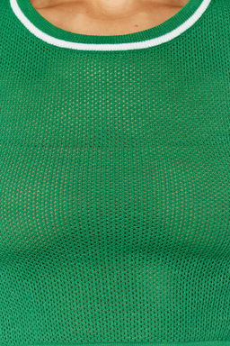 Yesil Crop Ajurlu/Delikli T-Shirt Gorunumlu Triko Kazak TWOSS24KZ00021 - Trendyolmilla фото 5