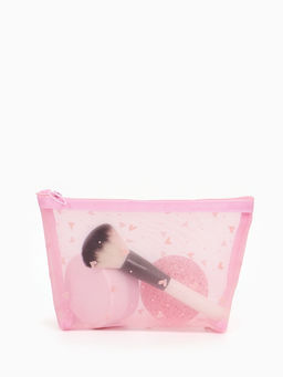 Косметичка дор Сердца, сетка 17*6,5*13,5, отд на молнии, розовый