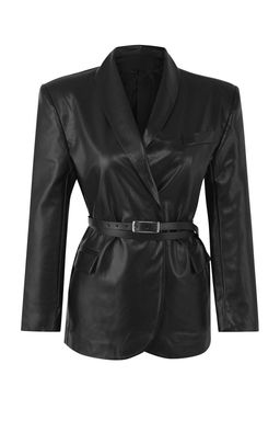 Siyah Kemerli Kruvaze Kapamal? Suni Deri Dokuma Blazer Ceket TWOAW26BC00002