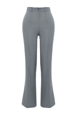 Gri Straight/Duz Kesim Yuksek Bel Nervur Dikisli Dokuma Pantolon TWOSS21PL0093