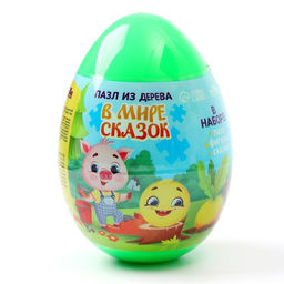 Пазлы из дерева в яйце «В мире сказок», фигурка, книжка, МИКС