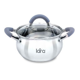 Кастрюля LARA (нерж) BELL 24x13,5см, 6,1л, капсулир индукц дно,стеклян. крышка (LR02-484)